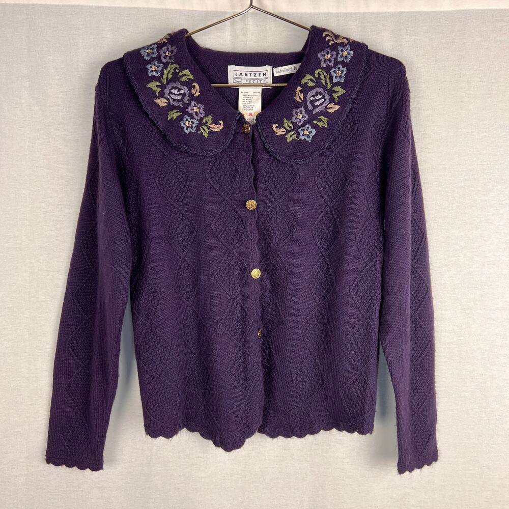 Vintage Purple Embroidered Collar Cardigan Sweater